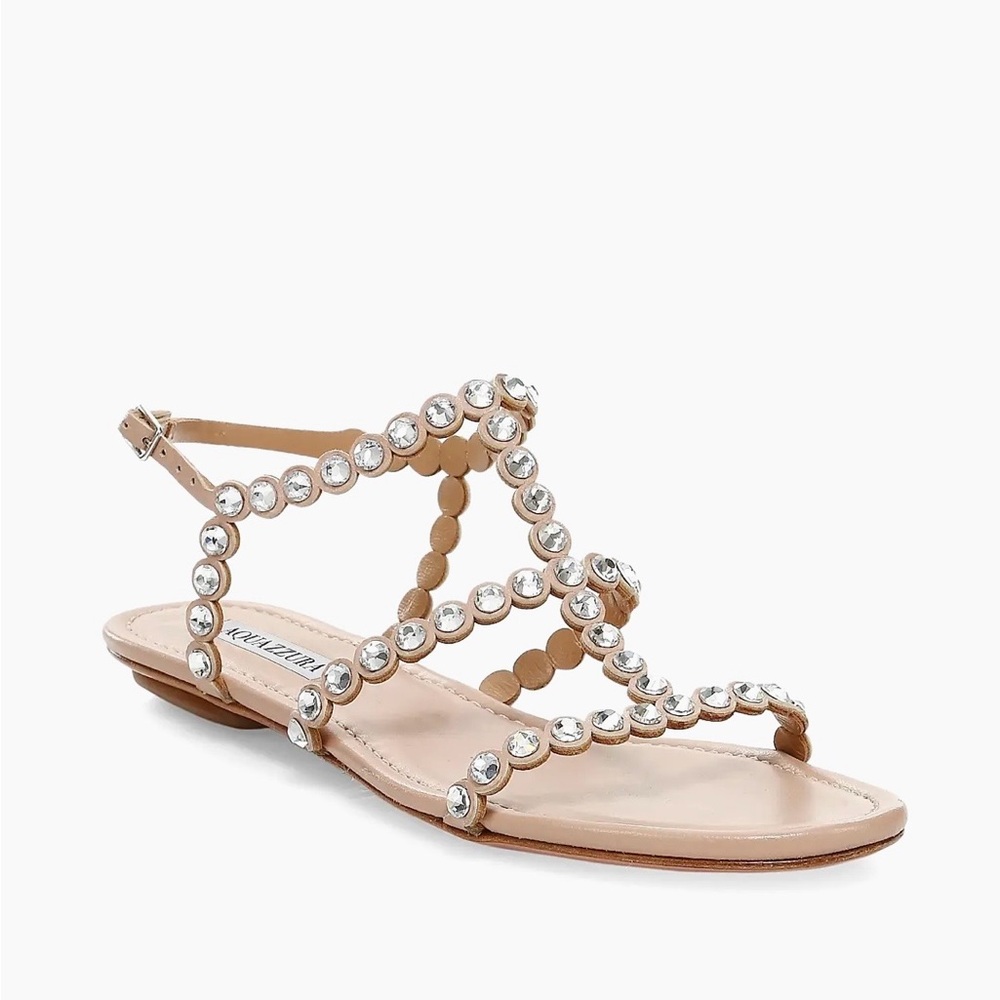 Aquazzura

Tequila Crystal-Embellished Leather Flat Sandals